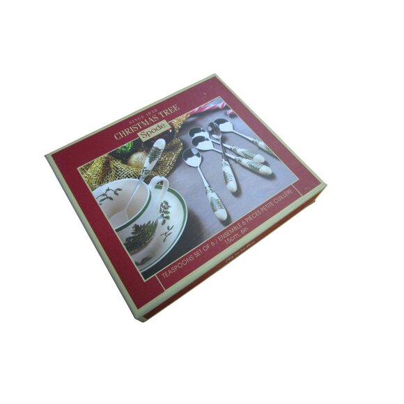 Spode Christmas Tree Teaspoons Ceramic Handle Six New In Box - Picture 10 of 12